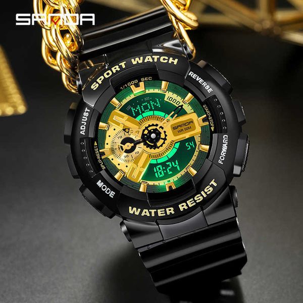 SANDA G estilo Nuevo reloj para hombre LED Levante la luz de la mano Reloj despertador digital militar resistente al agua Reloj cronógrafo luminoso verde G1022