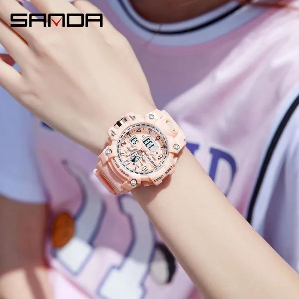 Sanda Luxury Brand Women's Digital-Analog Watches LED Digital Clock Dames Casual Ladies Electronic Watch Femmes Gift Reloj Mujer