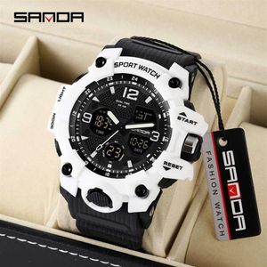 SANDA Heren Militaire Horloges G Stijl Wit Sporthorloge LED Digitaal 50M Waterdicht Horloge S Shock Mannelijke Klok Relogio Masculino G1022300q