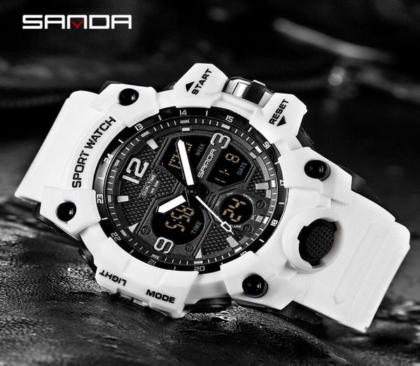 Sanda Men Military Watches G Style White Sport Watch LED Digital 50m Waterproof Watch S Shock Male Horloge Relogie Masculinog6217486