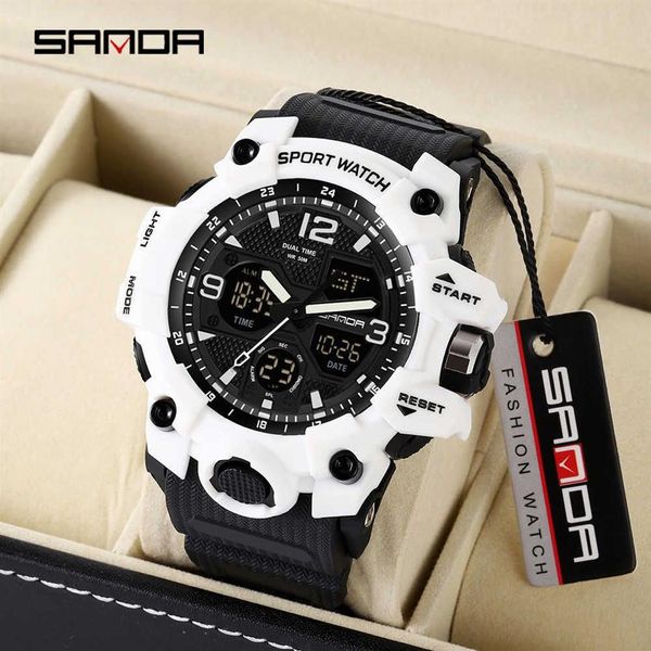 Sanda Men Military Watches G Style White Sport Watch LED Digital 50m Waterproof Watch S THOCK MALY Clock Relogie Masculino G1022181T