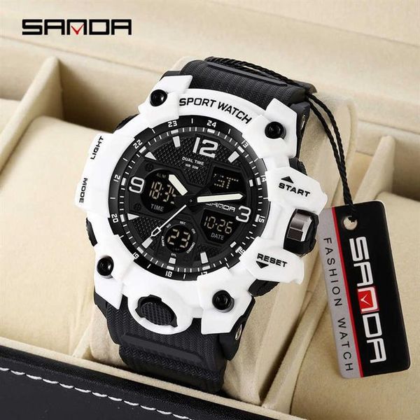 SANDA Hombres Relojes militares G Estilo Blanco Reloj deportivo LED Digital 50M Reloj impermeable S Shock Reloj masculino Relogio masculino G1022270t