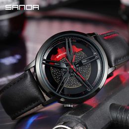 Sanda hommes montres en cuir affaires loisirs mode roue série cadran montre Quartz mâle horloge Relojes Hombre Relogio Masculino Q0524