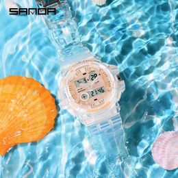 SANDA Transparent hommes montres électroniques sport montres militaires analogique numérique horloge décontracté montre-bracelet Relogio Feminino G1022