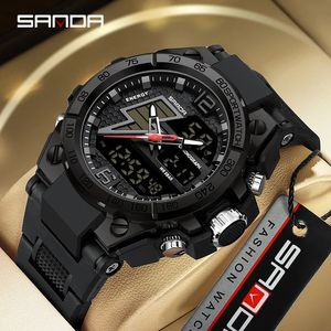 Sanda Trendy Fashion Men LED LED Analog Digital Alarm Drugs Montres étanches Chronographe extérieur Sports à main Corloge électronique 240428