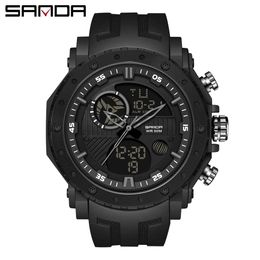 SANDA montres 50 m étanche sport montre à Quartz pour hommes de luxe double affichage Led numérique militaire S choc mâle horloge 240125