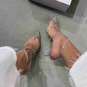 Sandaal luxe ontwerper Rhinestone gesloten teen zilveren hoge hakken pompen voor vrouwen Clear 2023 Slingback Sandals Wedding Bridal Shoes 230302