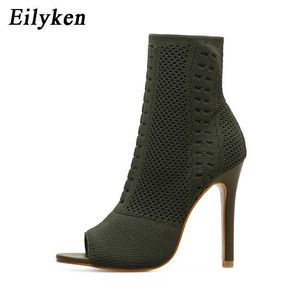 Sandaal Nieuwe Spring Design Ankle Boots Women Peep Toe gebreide stretch stoffen laarsjes sexy uitgesneden stiletto's hoge hakken schoenen 230302