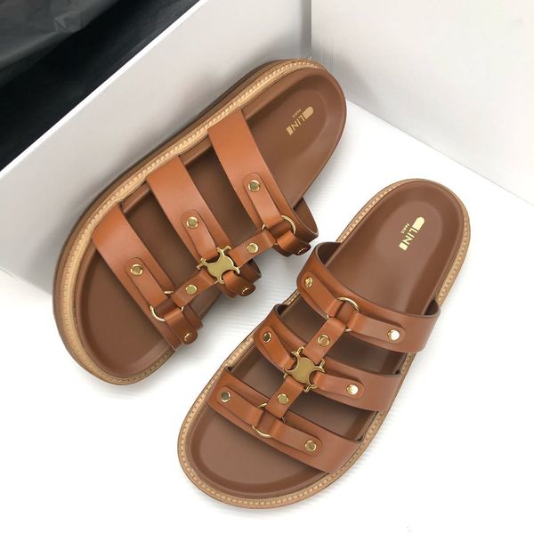 2024New Sandalia Slipper Mujer Diapositiva Chica Moda Diseñador Zapato Plano Gladiador Mula Lujos al aire libre Cuero para hombre Playa de verano Zapatos casuales Mocasín Piscina Sliders Lady