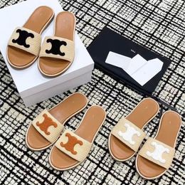 sandaal slippers mannen damesontwerper cel muilezels loafer stro weve schuif 2024New buiten indoor muilezel ine sexy casual schoenschuifregelaars plat sandale walk cadeau met doos rs e