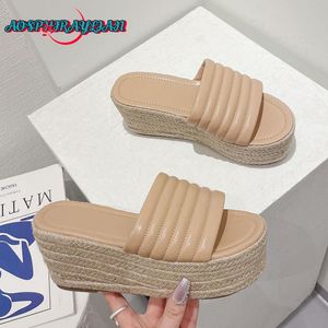 Sandale été 2023 paille femmes Espadrilles Mules pantoufle sandales sans lacet plate-forme loisirs compensées talons hauts chaussures 230704