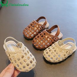 Sandalen 11.5-15.5 cm Merk Weeft Peuter Meisjes Sandalias Bruin Roze Holle Elastische Band Baby Buiten Slippers Enfants Meisjes zomer Platte 230608