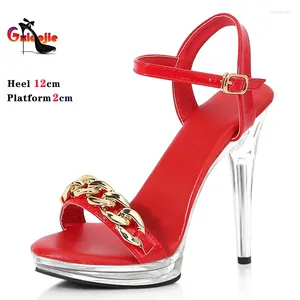 Sandales 12cm Crystal Show Stripper Clear Heels Chaussures avec talons plates-formes High Needle Sandal Femmes Sexy Party