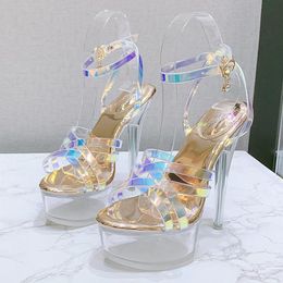 Sandalen 14 cm hoge hakken vrouwen Fairy Crystal Heel plus maat 35-43 Romeinse vrouwelijke transparante model feestpalen dansenschoenen