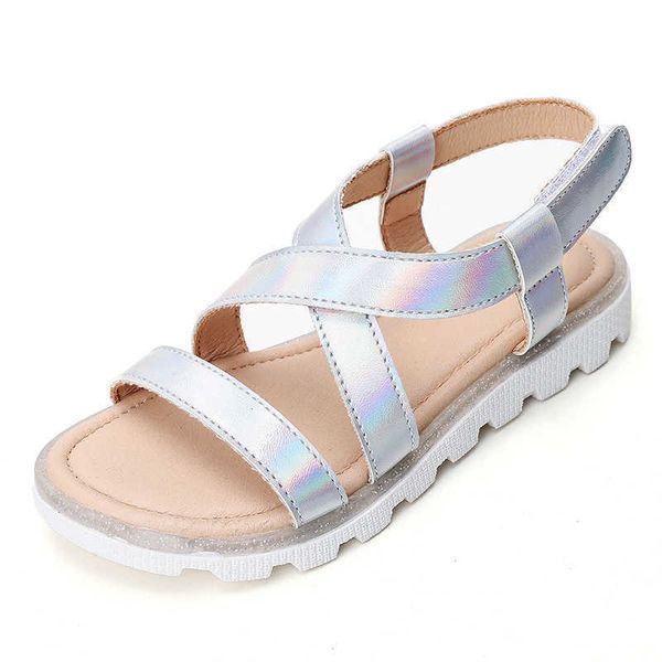 Sandalias 2021 nuevas sandalias de verano para niñas, zapatos de cuero para niños pequeños, sandalias de princesa de suela blanda, zapatos de moda con purpurina, sandalias deportivas Z0225