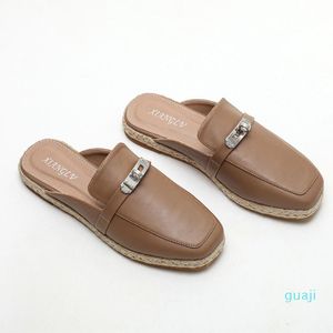 Sandales d'été Baotou en cuir PU mode décontracté dames pantoufles plates confortable semelle souple chaussures de grande taille