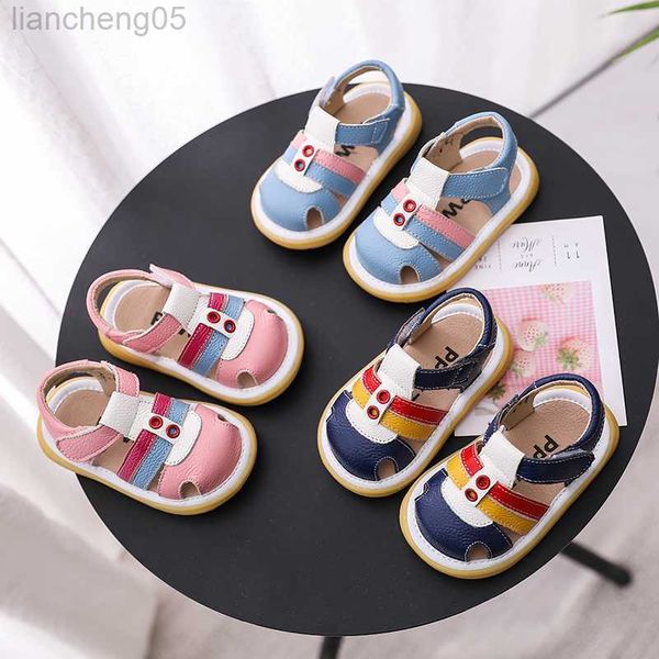 Sandalias 2021 Verano Infantil Sandalias para niños Bebés Niñas Niños Zapatos casuales Fondo suave Cuero genuino Niños Niños Zapatos anticolisión W0327