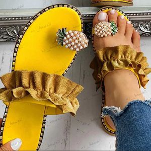 Sandales 2021 femmes sandales pantoufles chaussures tongs plates chaîne perle été mode compensées femme diapositives ananas dame décontracté Mujer T240302