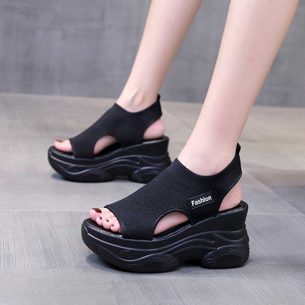 Sandales 2021 femmes sandales talon compensé élastique tissu couverture pied dames sandales semelle épaisse mode bagatelle élévation décontracté chaussures pour femmes Z0224