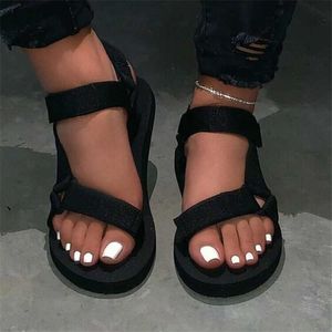 Sandalen 2022 Casual open-teen dames niet-slip zwarte hook lus platform schoen vrouwelijk zomer strandschoenen sandalias de mujer y2302