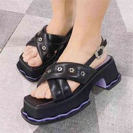 Sandalen 2022 Nieuwe Casual Dames Dikke Sole Sandalias Mujer Klinknagels Studded Zomer Gladiator Sandaal Platform Schoenen Vrouw 220121