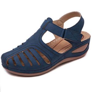 Sandalen 2022 Nieuwe dames sandalen Vintage Wedge Sandalen Buckle Casual naaien vrouwen schoenen vrouwelijk dames platform retro sandalias plus maat AA230325