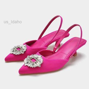 Sandalen 2022 Nieuwe dames za schoenen puntige teen ondiepe roze diamant slingback schoenen lage kleine hak rug strappy muilezels schoenen voor vrouwen l221107