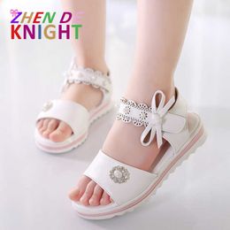 Sandales 2022 nouvelles filles sandales arc été étudiant princesse sandales perles creux fond souple sandales pour enfants blanc rose taille 2636 Z0225