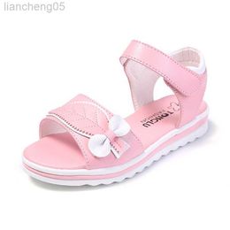 Sandalen 2022 Zomer Fashion Girl Pink Bow Leaf Sandals Beach Princess Flat Shoes Baby Girl Non-Slip Soft Bottom Roman Sandals W0217