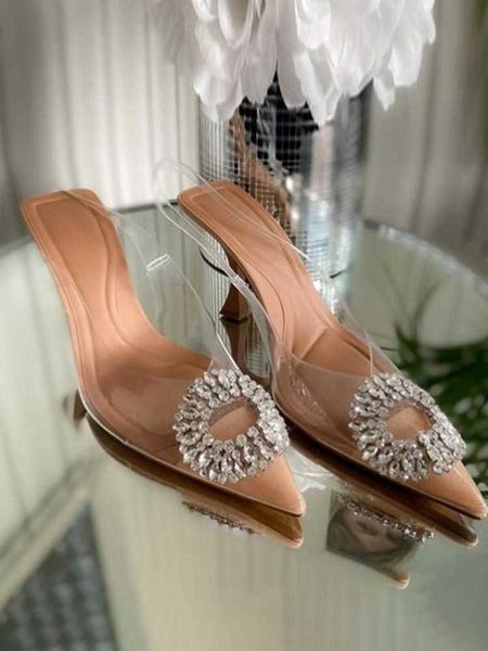 Sandales 2022 Transparent talons hauts femme été élégant strass sandales de luxe Sexy talons pompes de fête femme Slingbacks talons Mules G230211