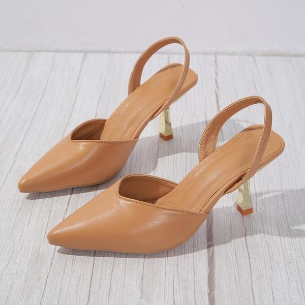 Sandalias 2023 Otoño Moda Hollow Out Mujeres Bombas Elegante Punta puntiaguda Stiletto Tacones altos Zapatos de oficina poco profundos Slingback 35-43