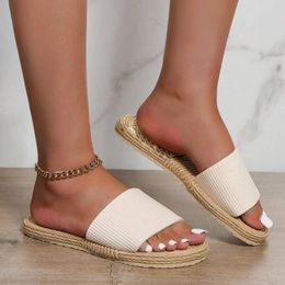 Sandálias 2023 Praia Faux Linen Feminino Chinelos Salto Plano Ao Ar Livre Verão Leve Slides Costura Alça Cruzada Sapatos Femininos Feminino 230711