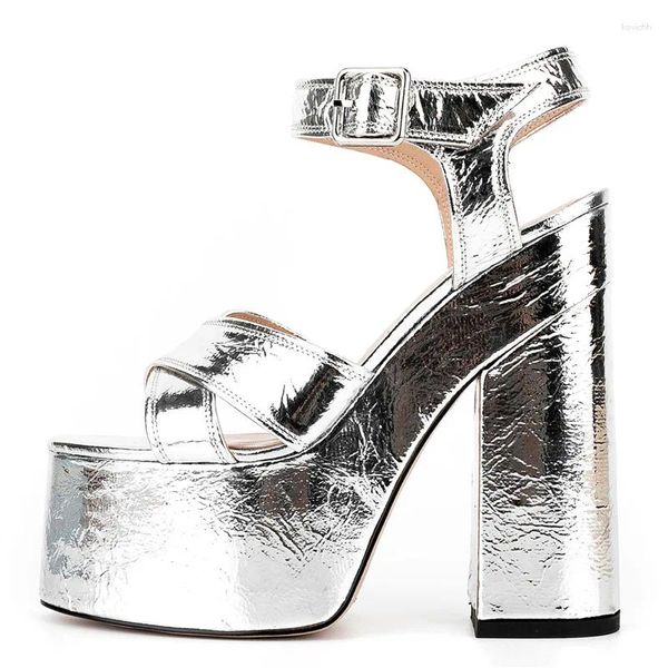 Sandalias 2023 marca diseñador plataforma tobillo hebilla correa fiesta mujeres grueso tacón alto punta abierta sólido elegante zapatos cruzados