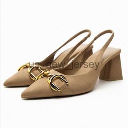 Sandales 2023 Chic Faux Suede Femmes Sandales Modernes Marque De Luxe Designer Talons Chunky Chaussures D'été Femme Boucles En Métal Sandales À Talons Hauts J230608