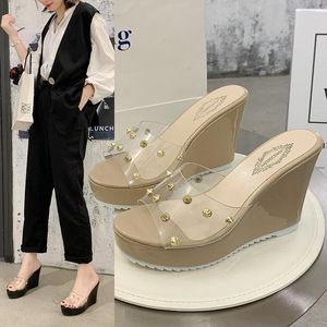 Sandalen 2023 Helder Pvc Gum Open Teen Cane Straw Platform Wedge Flip Flop Damesmode Hoge Hakken Plus Size