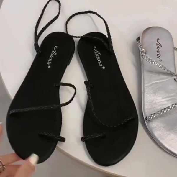 Sandales 2023 chaussures croisées talons à lanières costume femme Beige été bas noir confort mode filles décontracté basique caoutchouc croix-t