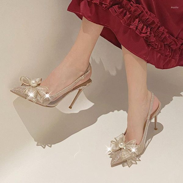 Sandales 2023 Chaussures de mariage en cristal mince talon pointu en perle de nuit mariée Bride Europe United States Fashion High