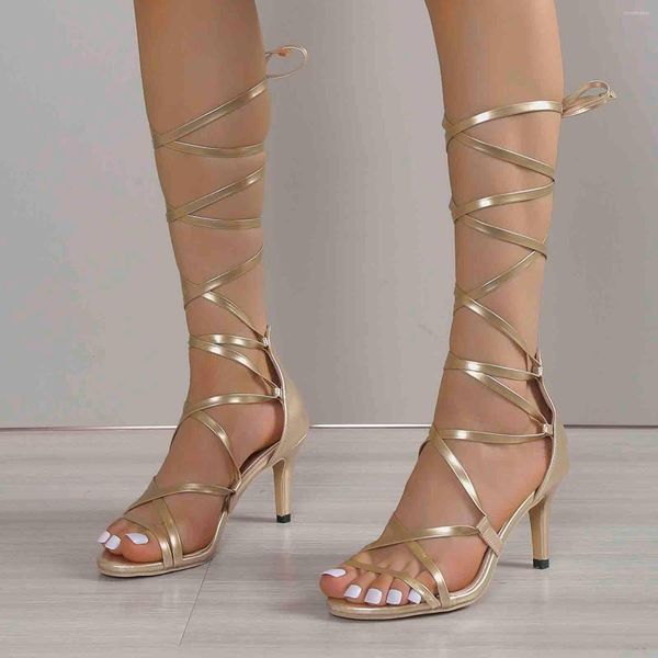 Sandales 2023 dans Sexy Club Banquet chaussures pour femmes Stiletto talon haut cheville Wrap or à lacets pansement pour les femmes