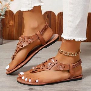 Sandales 2023 chaussures de dames string women's toe ouverte femme décontractée appliquée bande élastique talon plat bas doux femelle