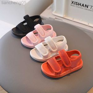 Sandalen 2023 Nieuwe jongensmeisjes baby zomer sandalen uitsnijdingen canvas schoenen gaas peuter baby espadriles schoenen voor kinderen platte hakken f12194 w0327