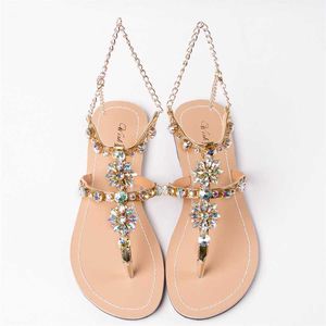 Sandales 2023 nouveau été femmes mode diamant sandales décontracté plage brillant Boho chaussures Femal t-strap string tongs pantoufles grande taille T230208