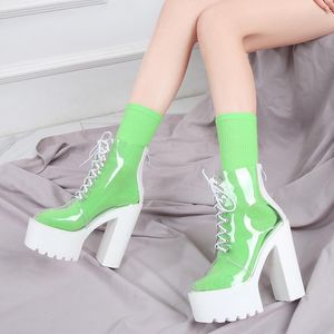 Sandales 2023 discothèque Performance Transparent 14 cm Super haut talon chaussures pour femmes plate-forme imperméable bottes épaisses avec chaussette cadeau ZYW