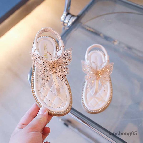 Sandales 2023 strass papillon chaussures pour enfants filles flip gelée sandales chaussures enfant sans lacet sandales plates petite fille chaussures