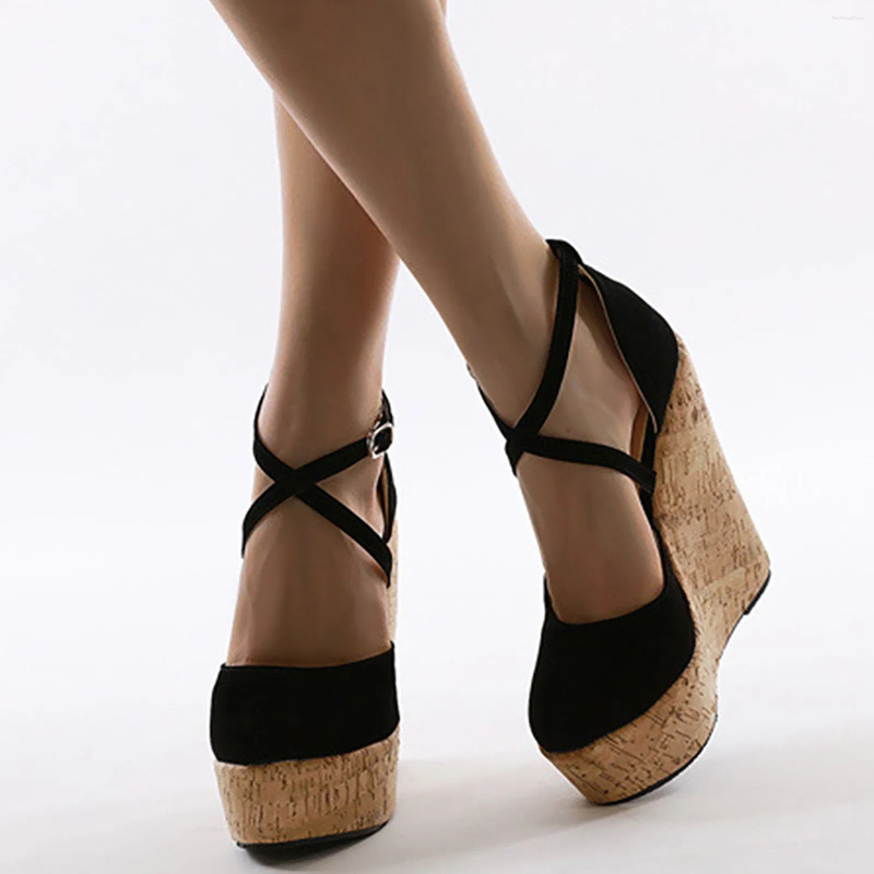 Sandaler 2023 Spring Round Toe Women's Thick Sole Sole Sole Slope Heel Ethnic Roman Style Women Walking Size 9 Wide