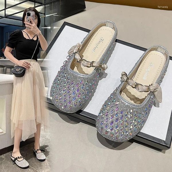 Sandalias 2023 Primavera/Verano Zapatos de mujer Cómodo Moda All-Match Casual Crystal Flats Bao Head Tacón bajo
