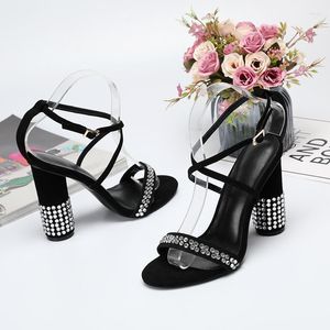 Sandales 2023 Summer Fashion Sexy Lady Black Suede Crystal Strappy High Heels Shoes Stripper