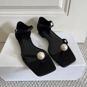 Sandales 2023 été mode Style soie pin-toe grande perle confortable et polyvalent à talons bas plat Sexy quotidien femmes sandale
