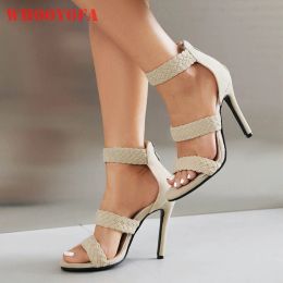 Sandalen 2023 Zomer nieuwe glamour beige bruine dames sandalen sexy super hoge dunne hakken kantoor dame feestschoenen plus grote maat 11 43 45 48