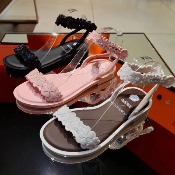 Sandalias 2023 Summer Nuevas sandalias de gelatina para mujeres Melissa Flower Flower Sandalias Sandalias para adultos Bottom Svc Beach Zapatos SM104