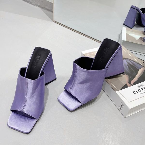 Sandales 2023 été violet étrange talons hauts Mules femmes pantoufle extérieur gladiateur bout carré sans lacet diapositives chaussures